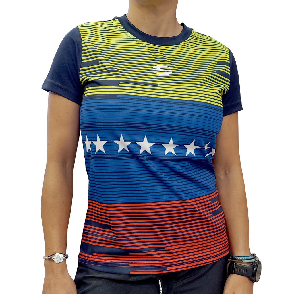 Skyros Camisa tricolor-estrellas de Venezuela para corredoras